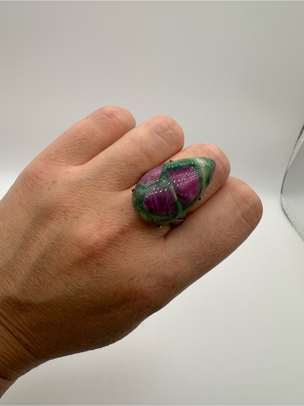 925 Sterling Silver Natural Ruby in Zoisite Teardrop Statement Ring⁠